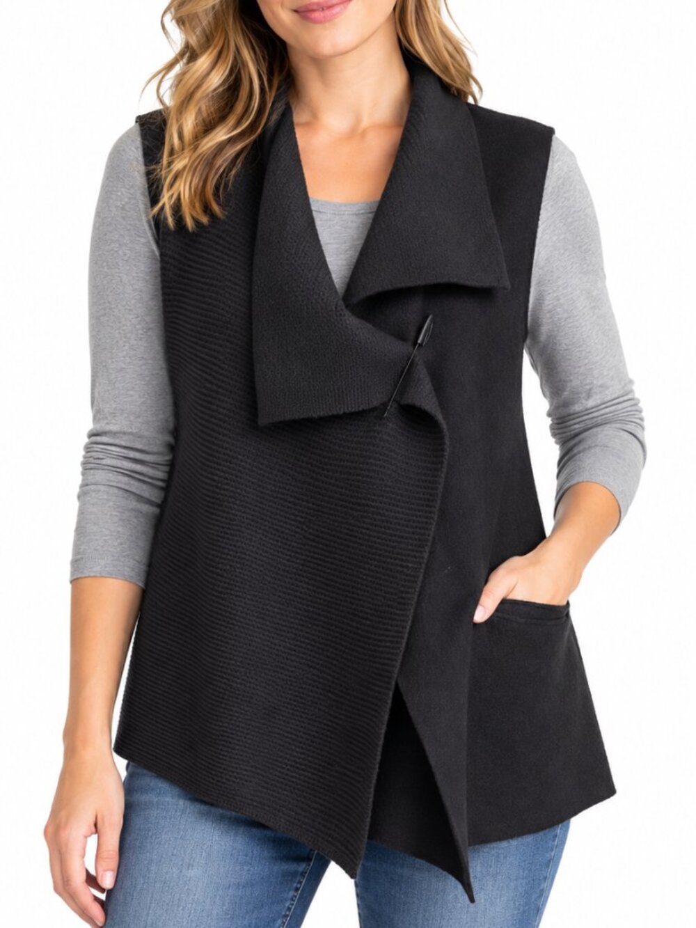 OSKA Moessmer Virgin Boiled Wool Vest Gillet Black 1X Asymmetric Hem Lagenlook